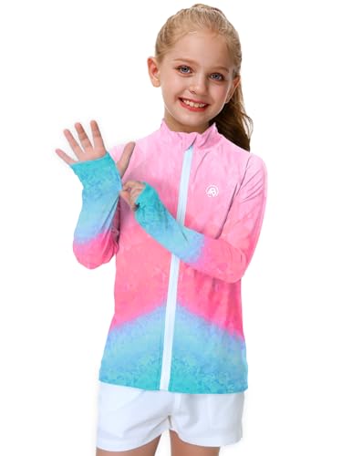 Image of AOBUTE Unisex Kids Zipper Rash Guard Boys UPF 50+ UV Protection Sun Shirt with Thumb Hole 3-12 Years