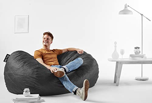 Big Joe Fuf Media Lounger Foam Filled Bean Bag Chair With Removable Cover, Black Lenox, 6Ft Giant #TOP5