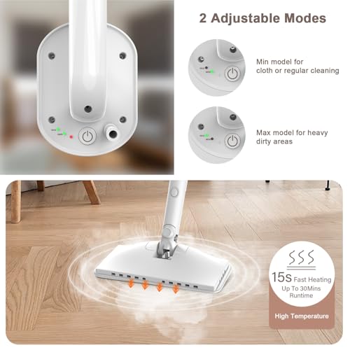 Steam mop in use on laminate floor cleaning effectively
