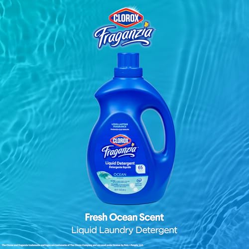 Image of Clorox Fraganzia Liquid Laundry Detergent, Ocean Scent - High Efficiency Formula for All Front and Top Load Washing Machines, Long-Lasting Crisp Fragrance, 65 Loads per Bottle, 100 Fl Oz