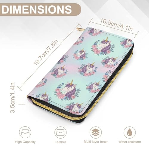 Printed Leather Wallet for Men Women, Portable Cute Unicorns Wallets with Large Capacity Multiple Card Slots2
