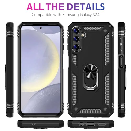 Image of for Samsung Galaxy S24 Case with Screen Protector, Military Grade Rugged Armor Shockproof Heavy Duty Galaxy S24 5G Protective Cover for Samsung S24 5G Magnetic Ring Kickstand Phone Case (Black)