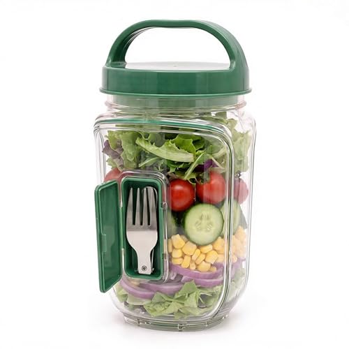 MORFEZE Salad Pod Mason Jar Salad Container Side Open Vertical Layering Salad Jar with Leakproof Dressing Compartment Reusable Portable Lunch Container for Work Office Picnic Travel (1)