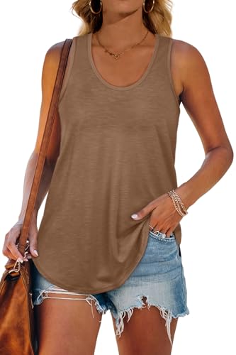 Flattering Tops to Hide Tummy Casual Summer Womens Loose Tank Tops Brown XL