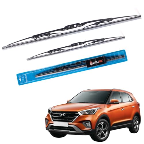 Image of Windshield Car Wiper Blades | Metal Frame Scratch-Proof Streak-Free Cleaning Durable Wiper Blade Refills for (Hyundai Creta Model (2015-2020) Dr 24 inch /Pa 16 inch)
