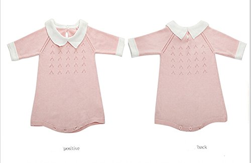Asherangel Toddler Girls Crochet Sweater Dress Collar Cable Knit Sweater Jumper Pink 12-18M2