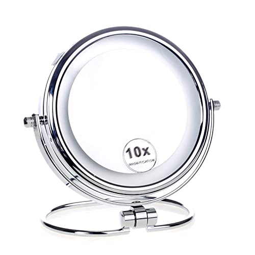 HIMRY Lumineux Miroir de Maquillage LED sur Pied 18 cm, 5X Grossissement, 7' Miroir Pliable sur Pied avec éclairage pour Le Maquillage Rasage, Miroir Recto Verso pivotant à 360 °, KXD3137-5x