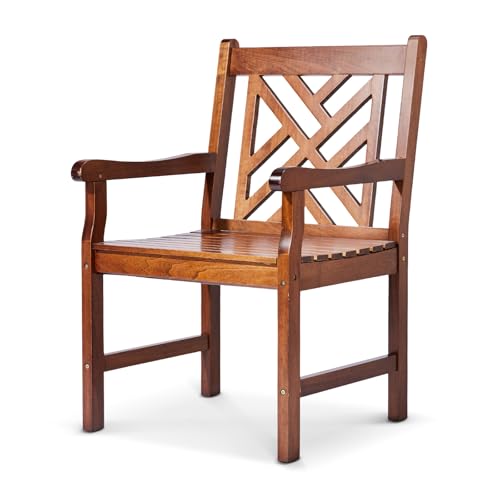 VINGLI Outdoor Dining Chairs, Heavy Duty 330 LBS Wooden Patio Chairs with Comfortable Backrest, Solid Wood Patio Dining Chairs Garden Chairs for Yard, Front Porch and Deck (Teak, 1 PCS)