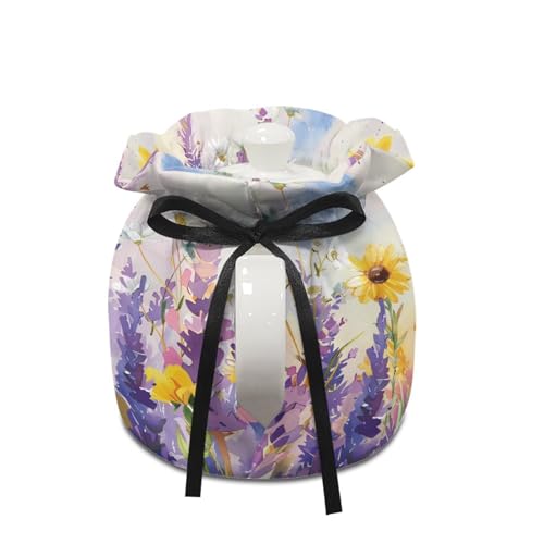 Image of Floral Show Window Teapot Cozies, Heat Preservation Teapot Dust Cover with Drawstring Creative Kitchen Tea Pot Cover, Home Kitchen Table Hotel
