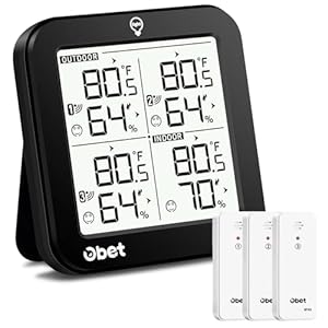OBET Weather Stations Wireless Indoor Outdoor Thermometer and Humidity Monitor 500ft Range with 3 Remote Sensors and Adjustable Backlight After-Sale Protection