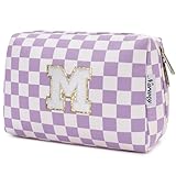 Narwey Birthday Gifts for Women Girls, Initial Makeup Bag for Bridesmaid Teacher Sister Friend Graduation Gifts, Personalized Monogram Cosmetic Toiletry Bag, Teen Girls Trendy Stuff (Purple M)