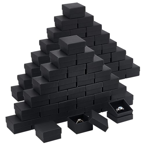 BENECREAT 80 Pcs Coffrets Cadeaux à Bijoux Noirs, Boîte à Bagues Carrée en Carton, 52x52x32 mm Boîtes à Bijoux en Papier pour Bagues Cadeaux de Mariage, Colliers, Bague et Boucles d'oreilles