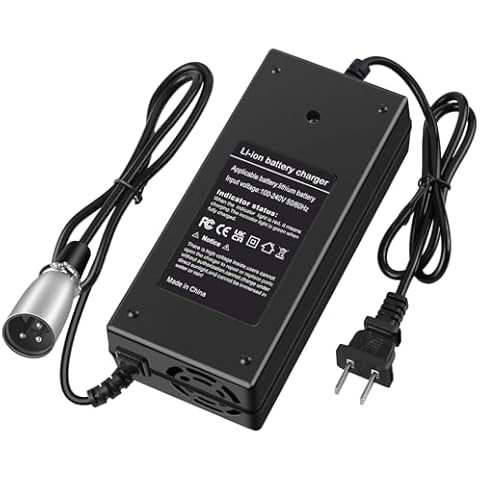 42V 2A Electric Bike Charger for 36V Lithium Battery E300 Mini Dirt MX650 650 Battery Charger 10 Series Razor MX500, MX650, GT GT750 Schwinn S1000, S600, Ezip E1000 eBike GoGo with Male 3-Pin XLR Cover