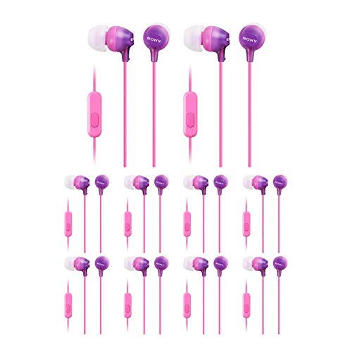 Sony MDREX15AP Fashion ColorEX Series in-Ear Headphones with Microphone Bundle (Violet, 10-Pack)
