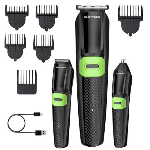 BarberBoss 3 en 1 Cuidado Personal para Hombre: Recortadora Barba, Cortapelos y Recortadora de Nariz, Cuchillas de… — oferta en Amazon