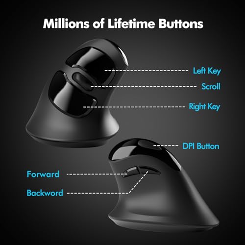Image of MicroPack Ergonomic Mouse, Vertical Wireless Mouse with USB A & Type-C Receiver, Ergo Design Reduces Muscle Strain, 6 Buttons 800 /1200 /1600 DPI Mouse for Windows, Mac, PC, Laptop, Black