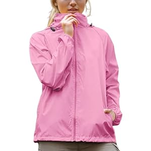 Women’s Lightweight Rain Jacket Waterproof Packable Raincoat Sun Protection Hoodies Golf Hiking Travel Windbreaker