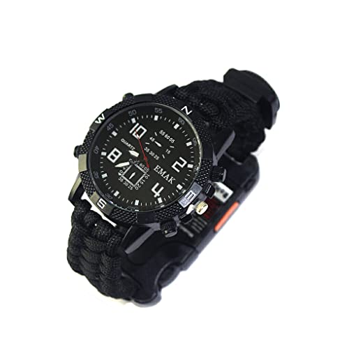 lopituwe Reloj de Supervivencia, Herramientas para Acampar, Equipo de Senderismo, antorcha, Mano de Obra Fina, Suministros para Exteriores, Regalo Multiusos, Dispositivo de Emergencia, Negr
