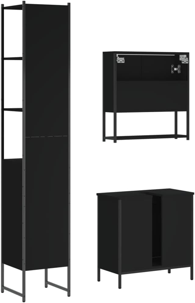 3 Piece Bathroom Furniture Set Black Engineered Wood Bathroom Furniture Sets