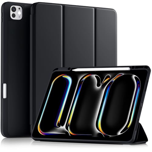 Akkerds Compatible with iPad Pro 13 Inch Case (M5/M4) 2025/2024, for iPad 13 Pro Case with Pencil Holder, Slim Trifold Stand Protective Cover with Soft TPU Back, Auto Wake/Sleep (Black)