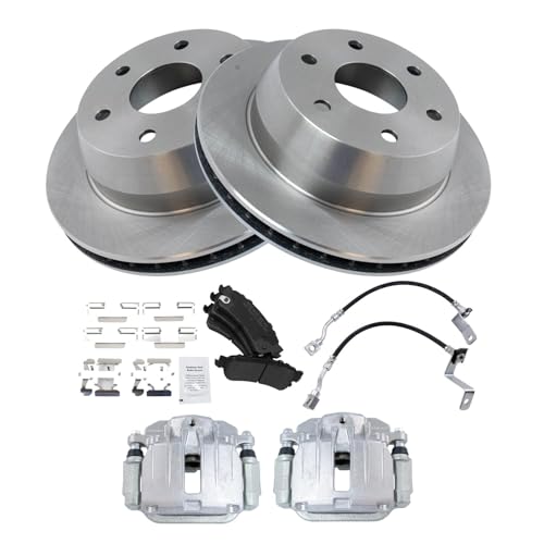 Image of TRQ Rear Brake Pad and Rotor Set Semi Metallic Calipers Compatible with 2001 Chevrolet Silverado 1500 Sierra 1500