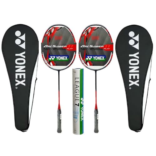 2X Yonex Arcsaber 11 Play Pre Strung Baminton Racquet, Grayish Pearl Bundled with Yonex League 7 Feather Shuttlecock
