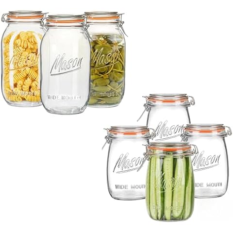 Anwoi 64OZ 3packs Wide Mouth Mason Jars Bundled With 32Oz 4packs Mason Jars Cover