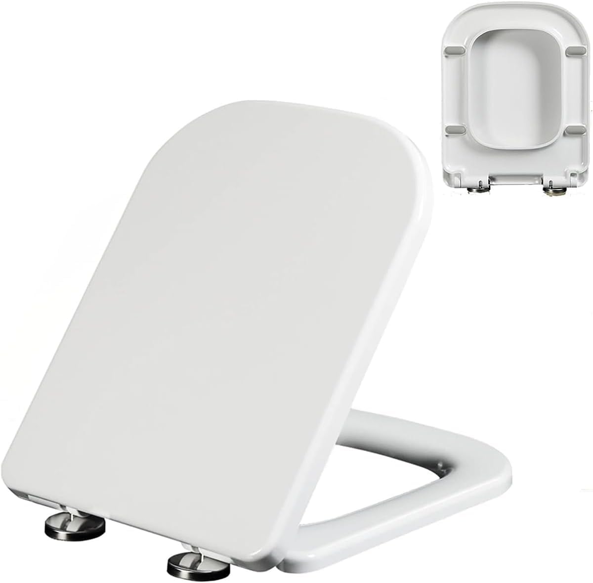 Abattant WC carré blanc rectangulaire à charnière réglable et frein de chute