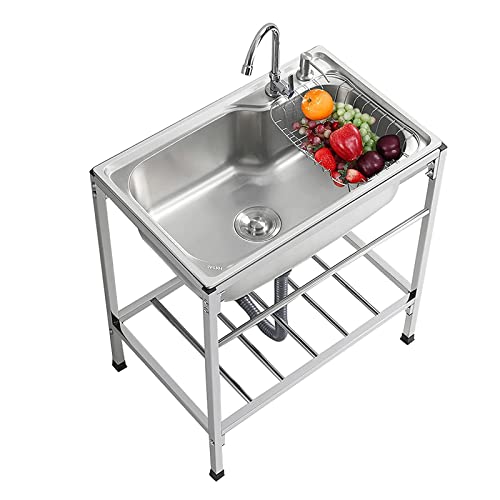 Lavello Da Esterno Lavello Da Cucina, Lavelli Commerciale Per Ristorante Con Rubinetto, Lavabo Lavandino A Libera Installazione In Acciaio Inox A Vasca Singola, Per Garage Ristorante Lavanderia