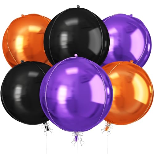Image of Black Orange Purple Round Foil Balloons Halloween Prom Decor 22 Inch 6 Pcs