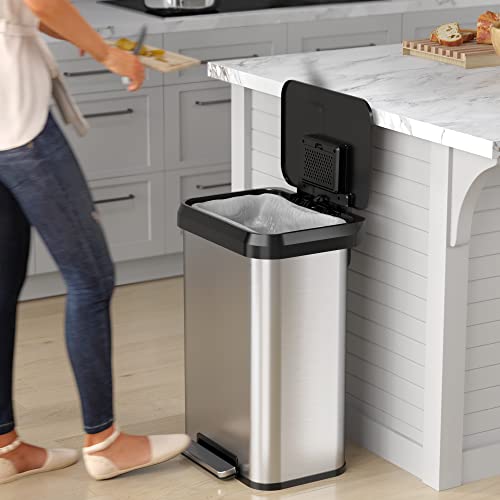 Image of iTouchless SoftStep EXP 13.2 Gallon Step Pedal Kitchen Trash Can with AbsorbX Odor Filter, Stainless Steel with Dent-Proof Plastic Lid, 50 Liter Garbage Bin for Home, Office, Business, Store