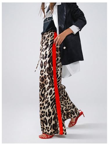 SHENHE Women's Cheetah Print Wide Leg Baggy Pants Y2k Side Loose Streetwear Trousers2