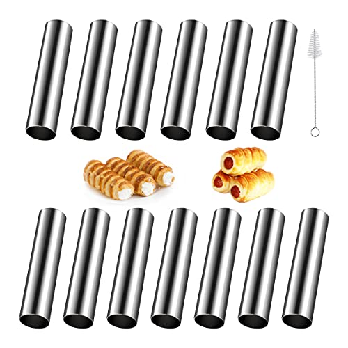 15 Pièces Moule Cannoli Acier Inoxydable, Crème Pâtissière Tube, Moule Croissant Vis Brosse Nettoyage Feuilletés Gâteau Glacé