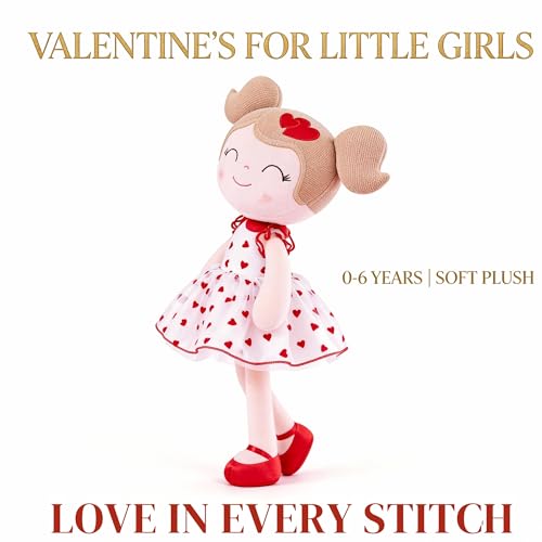 Gloveleya Baby Doll Valentines Day Gifts I Love You Gifts Soft Toy Plush Dolls Red Flocking Heart Girl - image 4
