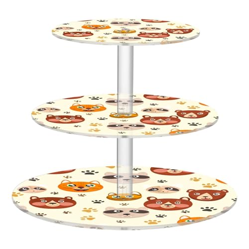 PaChyLuu Cartoon Animal Faces 3 Tier Acrylic Cupcake Stand, Acrylic