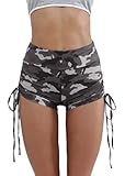 Nihsatin Women's Fitness Yoga Shorts High Waist Side Drawstring Ruched Camo Print Butt Push Up Shorts Black