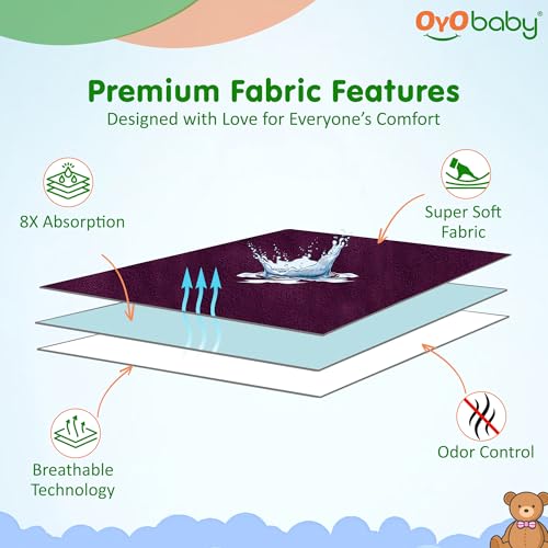 OYO BABY - Baby Dry Sheet for new born babies | Infant Waterproof bed protector Sheet for Baby | Mattress Pads (Small - (70cm X 50cm), Dark Grapes)