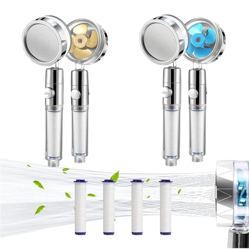 Dabeto Wassersparender Duschkopf, Propeller Duschkopf mit Filter, 360° Drehbare Handbrause, Sparduschkopf mit Stoppfunktion, Duschkopf mit Gegen Kalk, Schützt Haut und Haare (2er-Set Gold + Blau) Dabeto Wassersparender Duschkopf, Propeller Duschkopf mit Filter, 360° Drehbare Handbrause, Sparduschkopf mit Stoppfunktion, Duschkopf mit Gegen Kalk, Schützt Haut und Haare (2er-Set Gold + Blau)