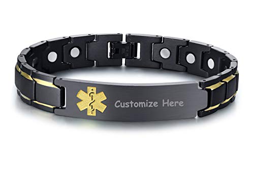 XUANPAI Custom Engraving Watch Band Stainless Steel Magnet Therapy Medical Alert ID Bracelet,Adjustable