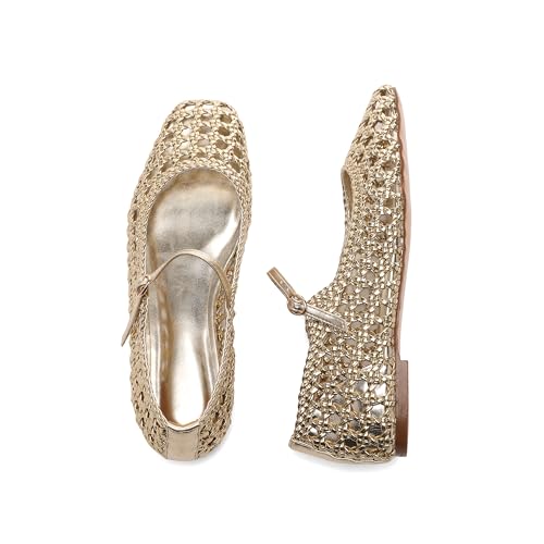 Woven Mesh Ballet Flats for Women with Metal Buckle Strap Ballerina Flat Shoes Comfortable Round Toe Mary Jane Flat.