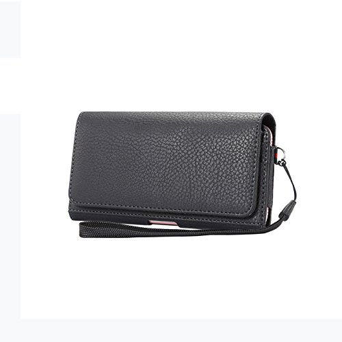 Gukas Echt Quertasche Clip Belt Handy Leder Hülle Tasche Gürteltasche Gürtelclip Hülle Für AGM A2 Rio A7 / BQS-4570 Drive/Cat S30 /Cyrus CS 23 / Doro Liberto 820 822 8020X 8030 8031 (Farbe: Schwarz)