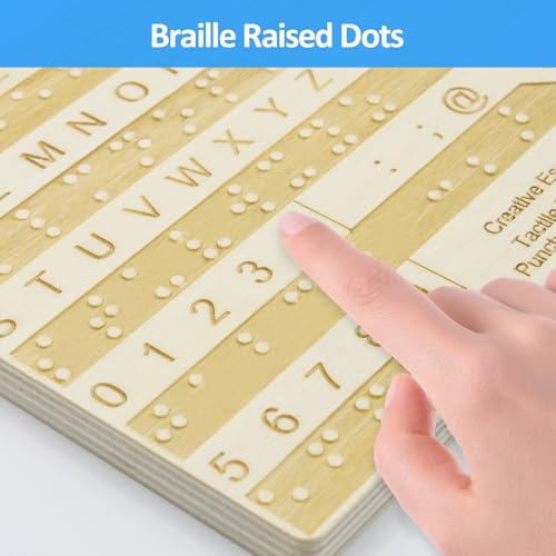 Quadro de alfabeto em braile de madeira com pontos elevados - Pontos entalhados em braille de madeir