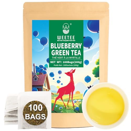 WT WEETEE Blueberry Green Tea Bags 100 Count Caffeinated Flavored Green Tea