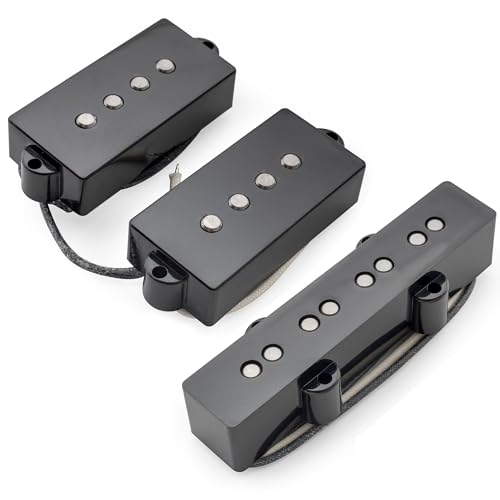 Musiclily Pro PJB-6070S Alnico 5 Single Coil Neck Bridge Pickups Set 10.5K/7.9K for PJ Bass, Black