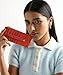 Leatherboss Genuine Leather Women's All in One Credit Business Card Case Holder Slim Zipper Wallet With a Card Protection Strap, Red