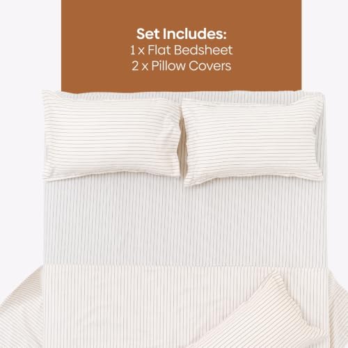 Image of Haus & Kinder Double Bed Bedsheet 90 x 100 | 186 TC Pure Cotton Bed Sheet Double Bed with 2 Pillow Covers | Queen Size Bed Sheet | Sumi Stripe Ink