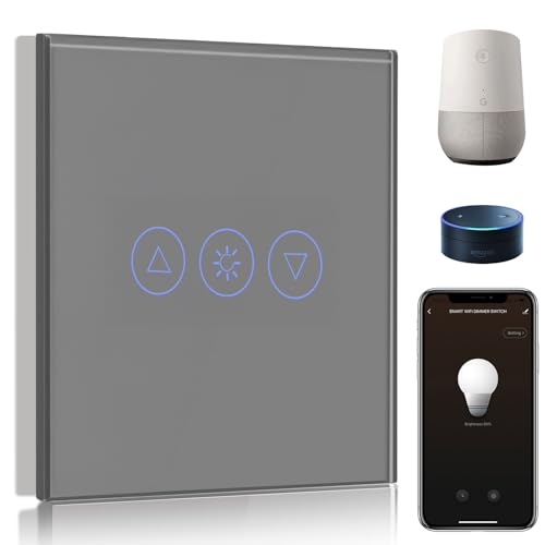 BSEED Interruptor de Atenuador Inteligente Gris,WIFI Interruptor regulador de luz compatible con Amazon Alexa y Google Home,Control de APP y Función de Temporizador,Interruptor de luz inteligente