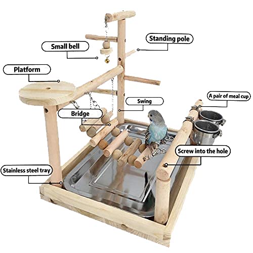 Napural Parrots Playstand Bird Playground Wood Perch Gym Stand Playpen Ladder With Toys Exercise Playgym With Feeder Cups Toys Exercise Play #TOP1