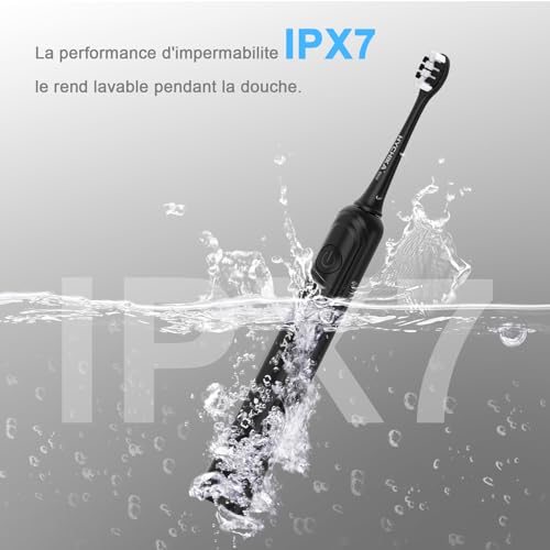 Autonomie de 240 jours Brosse à dents électrique pour Adultes,8 Têtes de Rechange,Batterie Rechargeable,3 Modes,Minuterie de 2,étanche IPX7,Cadeau pour la Famille,Noir – vue 6