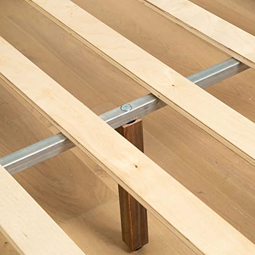 Plank+Beam Duo Solid Wood Queen Bed Frame With Panel Headboard, Modern Platform Bed With Wood Slat Support, No Box Spring Needed, Walnut #TOP7